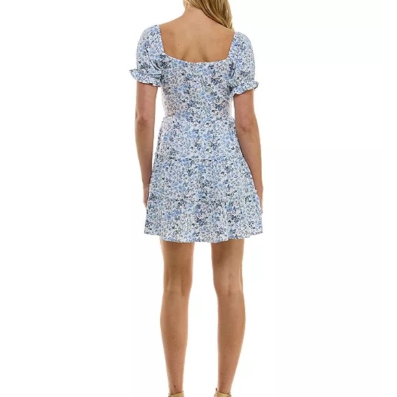 TRIXXI Women's Dress Blue White Floral Mini Puff Sleeve Cottagecore Size small - Picture 5 of 12